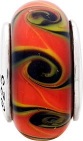 Sterling Silver 925 Hand-Blown Glass Bead with Antiqued Finish Red/Black